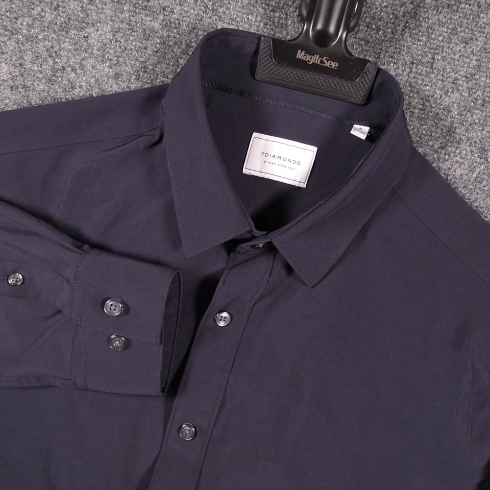 7 Diamonds Liberty Woven Shirt Mens Small Dark Navy 4 Way Stretch Long Sleeve